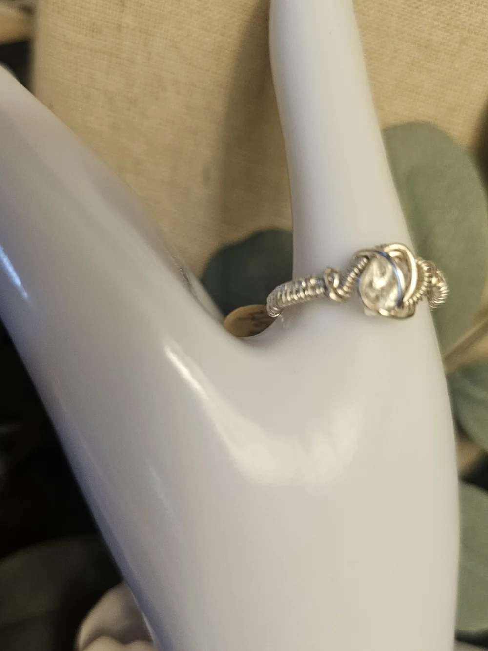 Delicate Silver Wire-Wrapped  Clear Quartz Sz 8 Ring